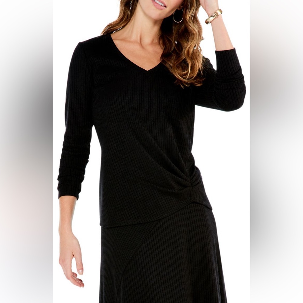 NIC+ZOE Cozy Long Sleeve Ribbed Top | Black Onyx, Medium